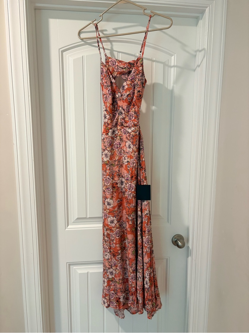 Lulu's Coral Floral Midi Dress with Spaghetti Straps